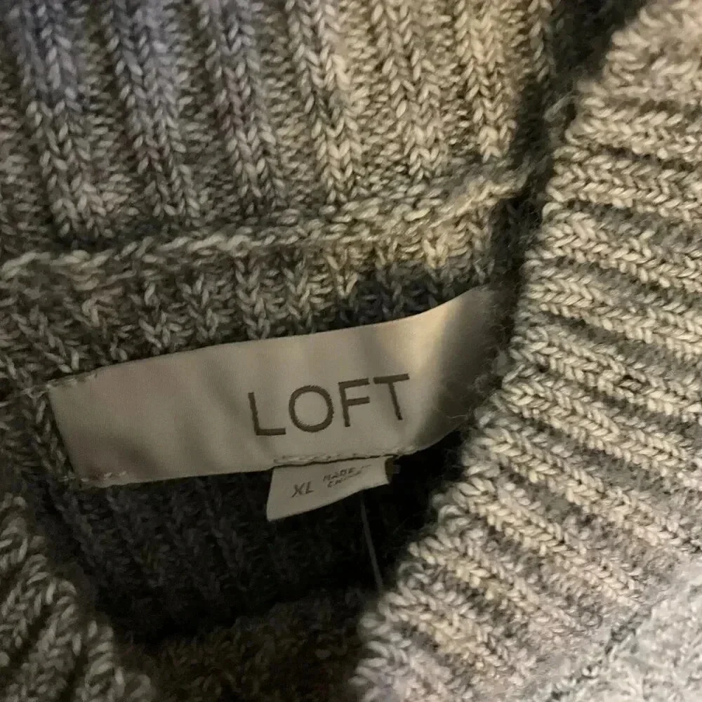 NWT LOFT Womens‎ Grey Long Sleeve Ribbed Mock Neck Sweater Dress Size Large